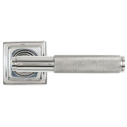Brompton Unsprung Lever Door Handle on Square Rose Set - Polished Marine Stainless Steel