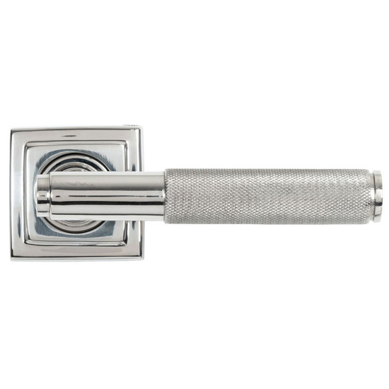 Brompton Unsprung Lever Door Handle on Square Rose Set - Polished Marine Stainless Steel