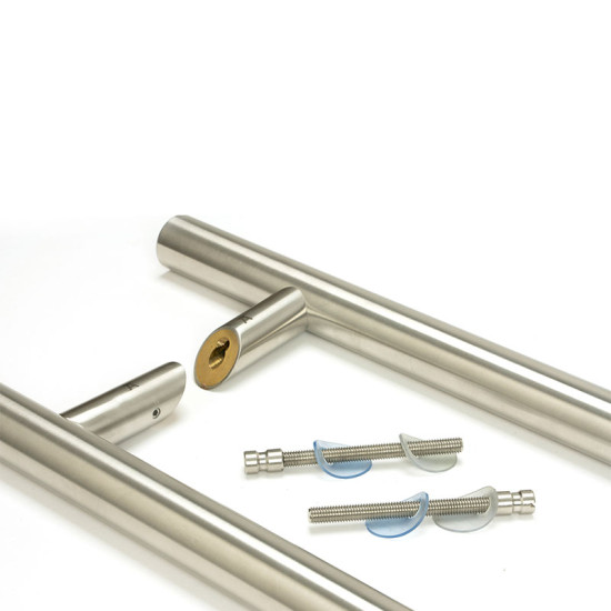 Offset T Bar Handle with Back-to-Back Fixings - Satin Marine Stainless Steel