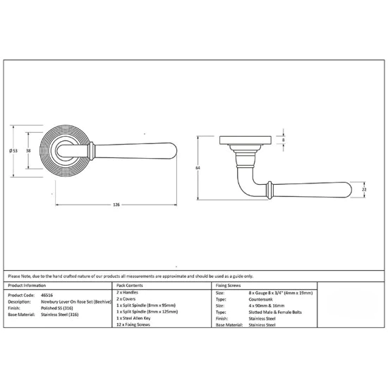 Newbury Lever on Beehive Rose Set - Polished Marine Stainless Steel
