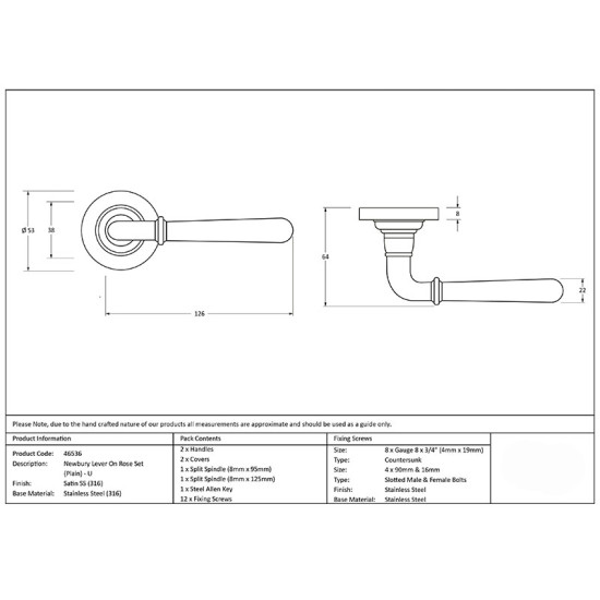 Newbury Unsprung Lever Door Handle on Round Rose Set - Satin Marine Stainless Steel