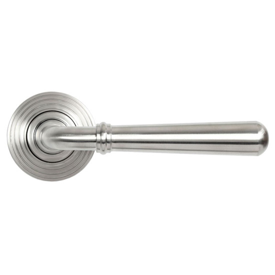 Newbury Unsprung Lever Door Handle on Beehive Rose Set - Satin Marine Stainless Steel