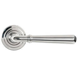 Newbury Unsprung Lever Door Handle on Art Deco Rose Set - Polished Marine Stainless Steel