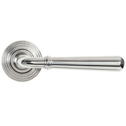 Newbury Unsprung Lever Door Handle on Beehive Rose Set - Polished Marine Stainless Steel