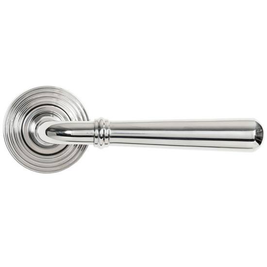 Newbury Unsprung Lever Door Handle on Beehive Rose Set - Polished Marine Stainless Steel