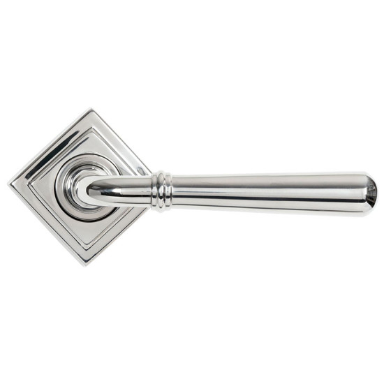 Newbury Unsprung Lever Door Handle on Square Rose Set - Polished Marine Stainless Steel