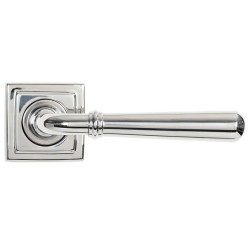Newbury Unsprung Lever Door Handle on Square Rose Set - Polished Marine Stainless Steel