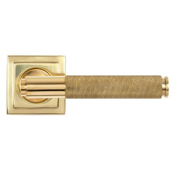 Brompton Unsprung Lever Door Handle on Square Rose Set - Polished Brass