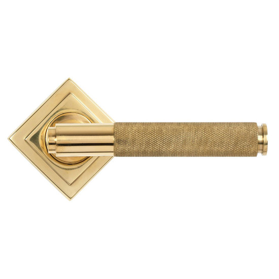 Brompton Unsprung Lever Door Handle on Square Rose Set - Polished Brass