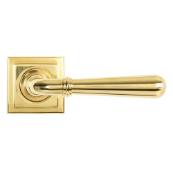 Newbury Lever on Square Rose Set - Polished Brass
