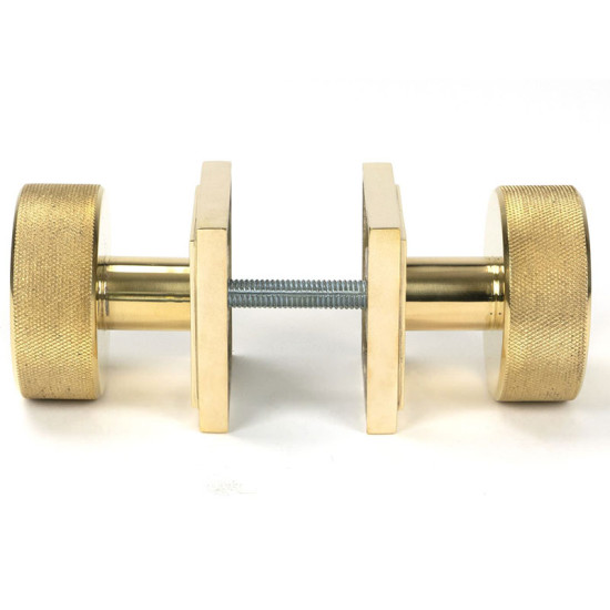 Polished Brass Brompton Mortice/Rim Knob Set Knob (Square)