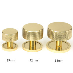 Polished Brass Brompton Cabinet Knob on Round Rose