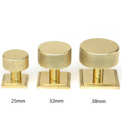 Polished Brass Brompton Cabinet Knob on Square Rose