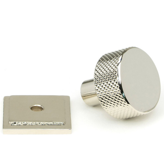 Polished Nickel Brompton Cabinet Knob on Square Rose