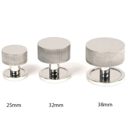 Polished Stainless Steel Brompton Cabinet Knob on Round Rose