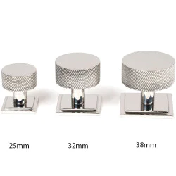 Polished Stainless Steel Brompton Cabinet Knob on Square Rose