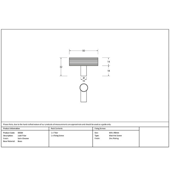 Satin Chrome Judd T Bar Cabinet Knob