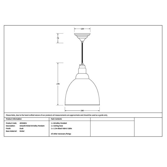Smooth Nickel Brindley Pendant in Dusk