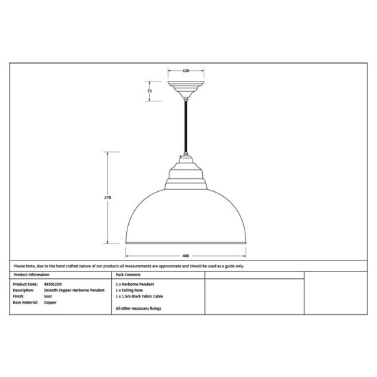 Smooth Copper Harborne Pendant in Soot