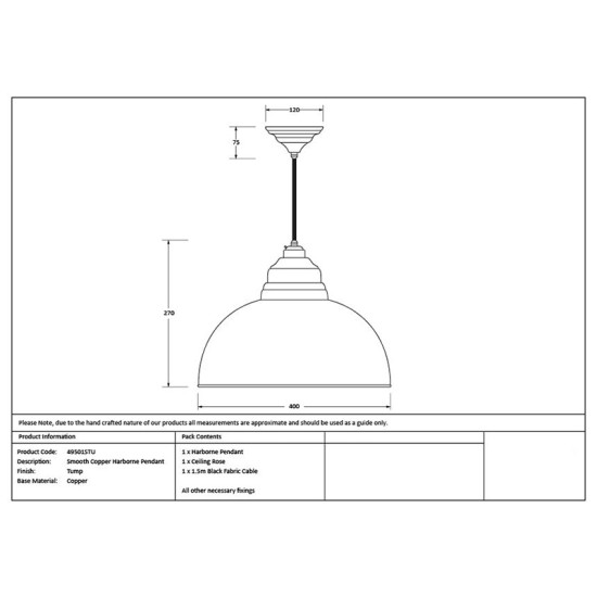 Smooth Copper Harborne Pendant in Tump
