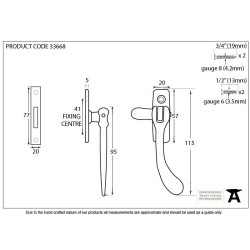 Blacksmith Pewter Patina Pear Drop Casement Fastener