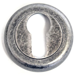 Euro Escutcheon with a Radius Edge Rose - Distressed Silver Finish
