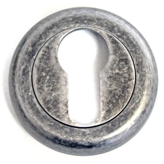 Euro Escutcheon with a Radius Edge Rose - Distressed Silver Finish