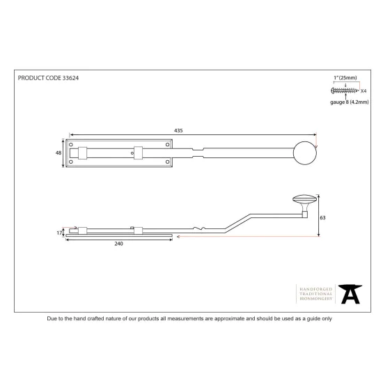 Blacksmith Pewter Patina French Door Bolt