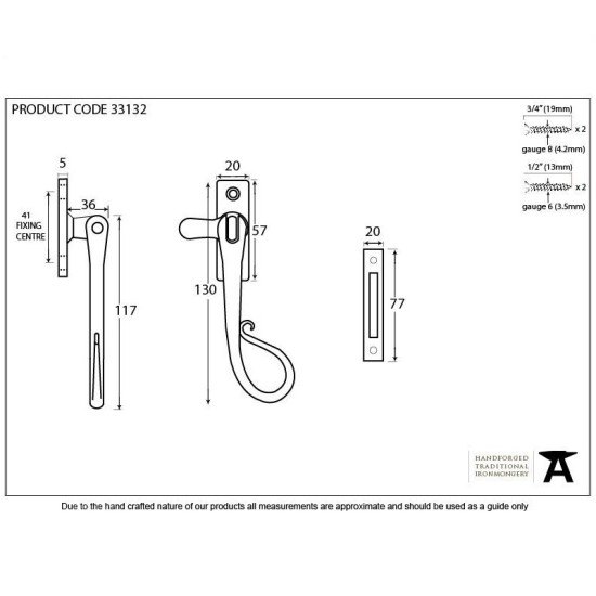 Blacksmith Beeswax Shepherd's Crook Casement Fastener