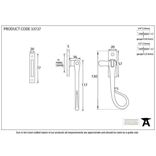 Blacksmith Pewter Patina Shepherd's Crook Casement Fastener