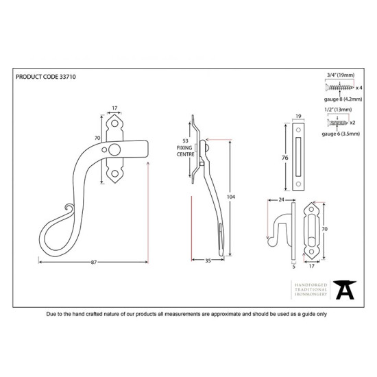Blacksmith Pewter Patina Shepherd's Crook Lockable Casement Fastener