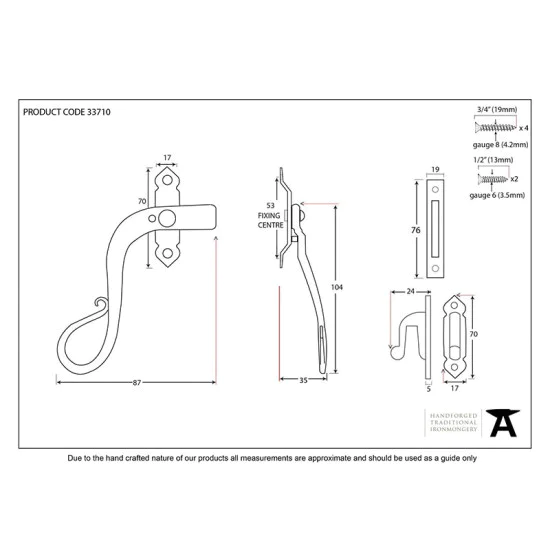 Blacksmith Pewter Patina Shepherd's Crook Lockable Casement Fastener