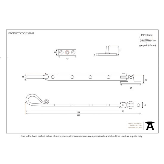 Traditional Blacksmith Shepherd's Crook Casement Stay