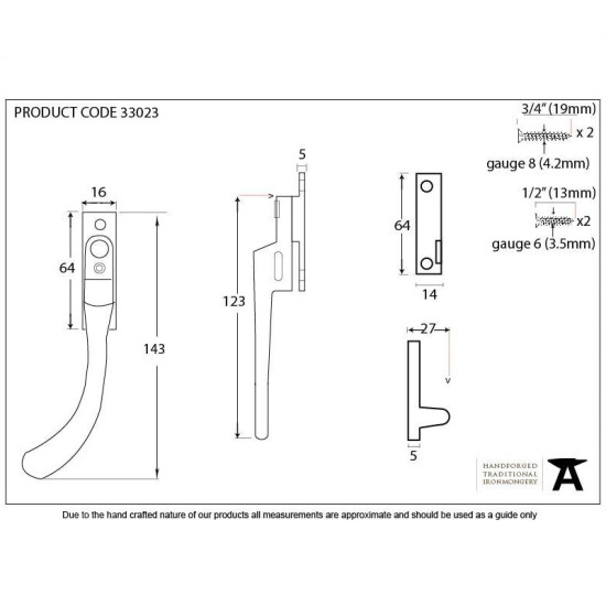 Traditional Blacksmith Night Vent Locking Pear Drop Casement Fastener