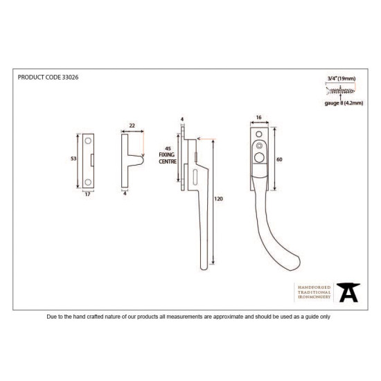 Blacksmith Pewter Patina Night Vent Locking Pear Drop Casement Fastener