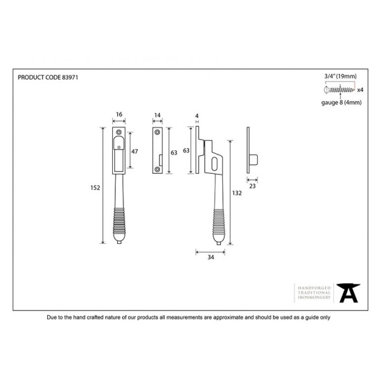 Night Vent Locking Reeded Casement Fastener - Aged Bronze