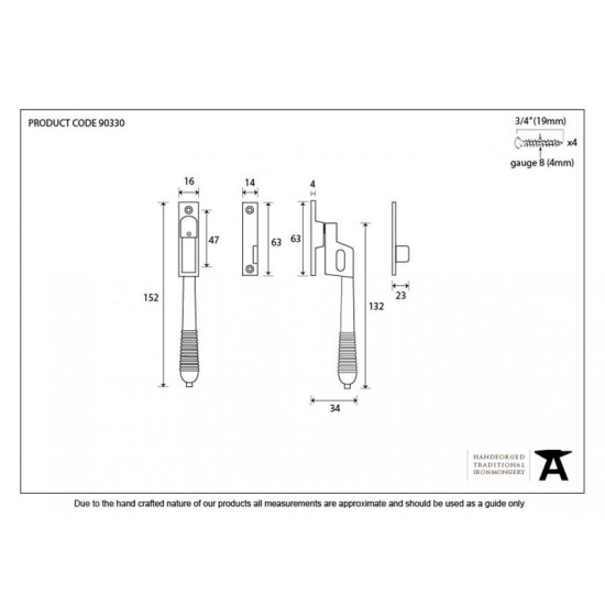 Night Vent Locking Reeded Casement Fastener - Polished Chrome