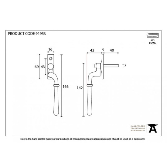 Newbury Espagnolette Casement Fastener - Polished Bronze