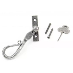 Blacksmith Pewter Patina Lockable Espagnolette Shepherd's Crook Fastener with Slim Fixing Plate
