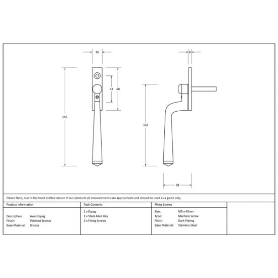 Period Avon Espagnolette Casement Fastener - Polished Bronze