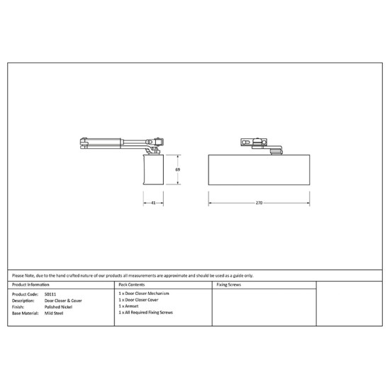 Polished Nickel Heavy Duty Door Closer and Cover