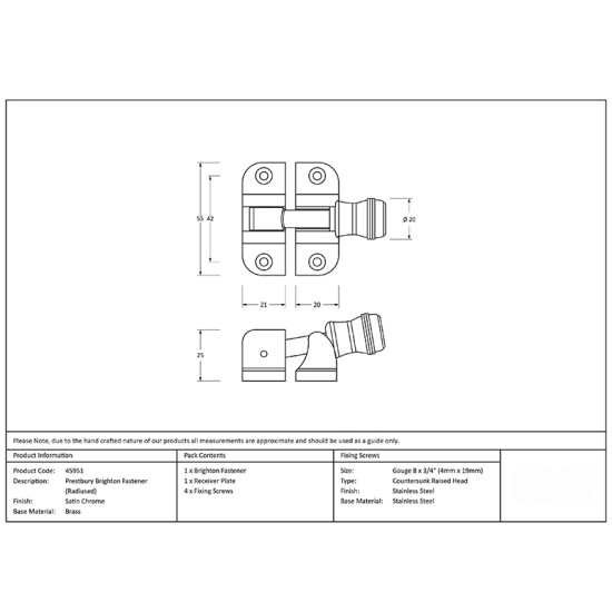 Prestbury Brighton Fastener - Satin Chrome