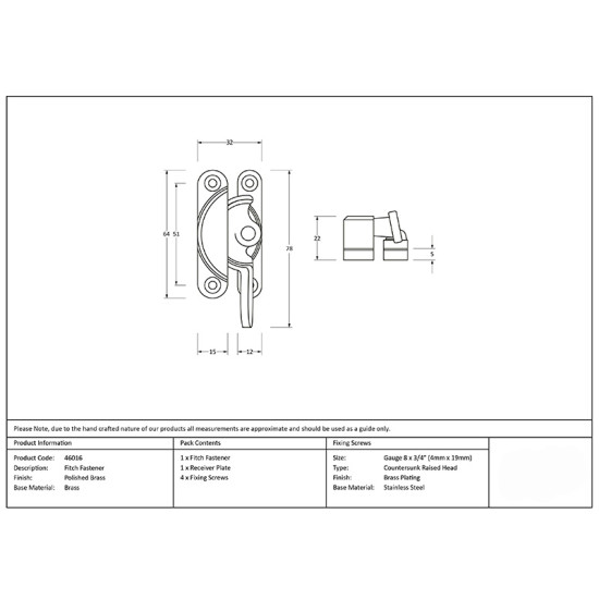 Fitch Fastener - Polished Brass