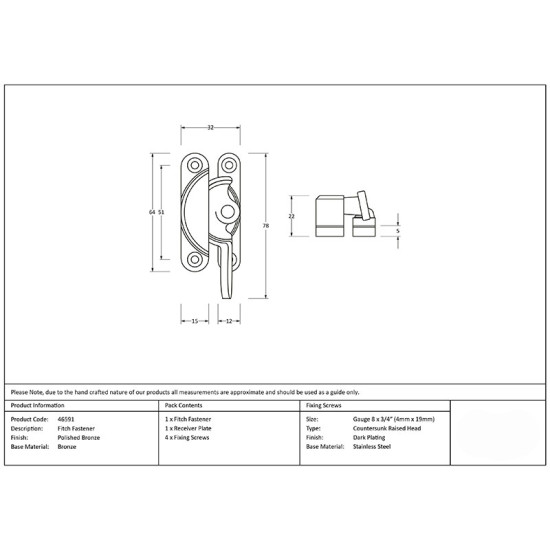 Fitch Fastener - Polished Bronze