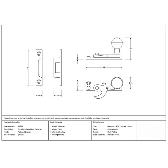 Sash Fastener - Polished Bronze