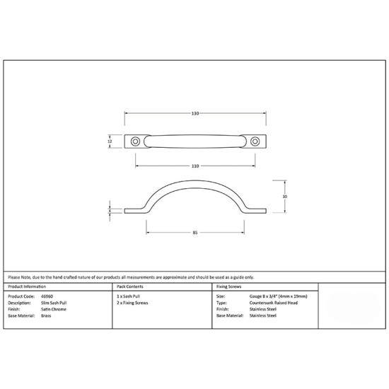 Satin Chrome Slim Sash Pull