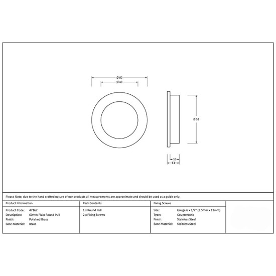 Plain Round Pull - Polished Brass