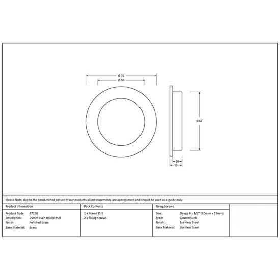 Plain Round Pull - Polished Brass