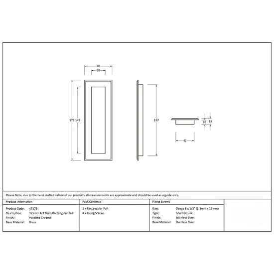 Art Deco Rectangular Pull - Polished Chrome