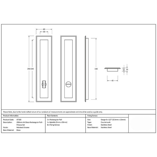 Art Deco Rectangular Pull Privacy Set - Polished Chrome